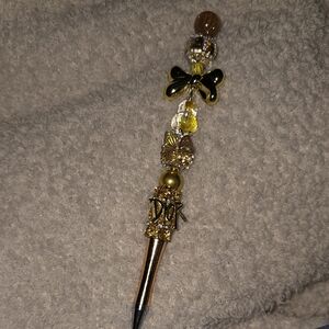 Inspired Gold Beaded Ballpoint Pen - Yellow Accent